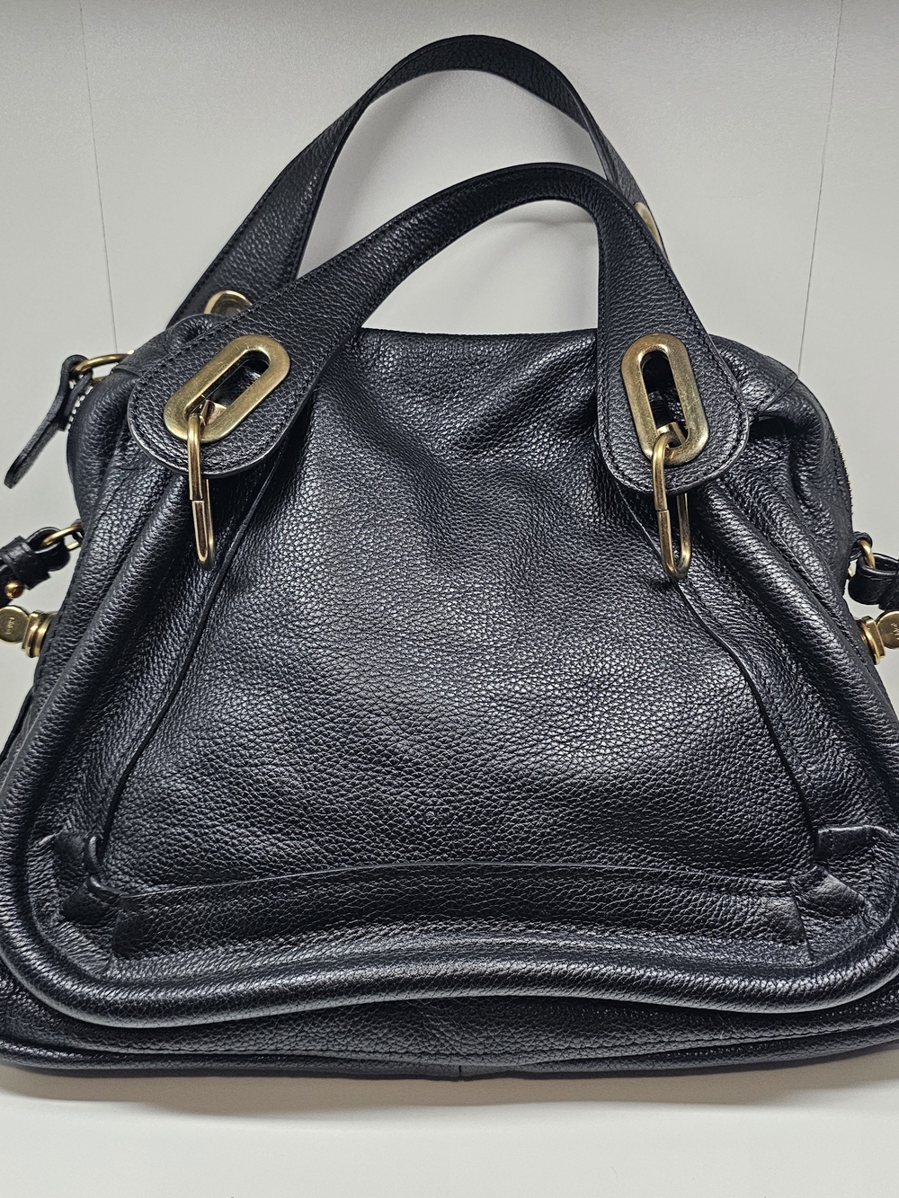 Chloe Paraty Black Leather Shoulder Bag with Gold Hardware